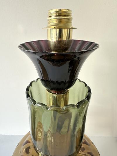 Contemporary Pair of Brass and Murano Glass Flower Lamps Italy