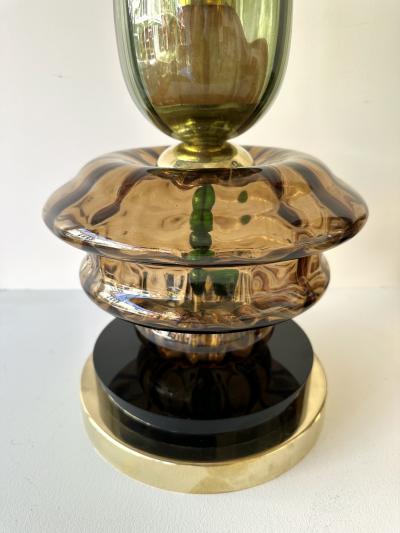 Contemporary Pair of Brass and Murano Glass Flower Lamps Italy