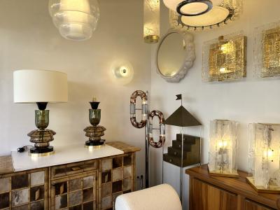 Contemporary Pair of Brass and Murano Glass Flower Lamps Italy