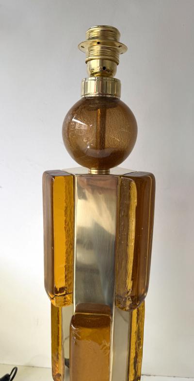 Contemporary Pair of Brass and Murano Glass Lamps Italy