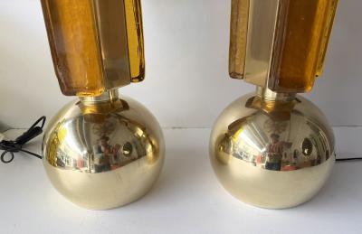 Contemporary Pair of Brass and Murano Glass Lamps Italy