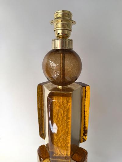 Contemporary Pair of Brass and Murano Glass Lamps Italy