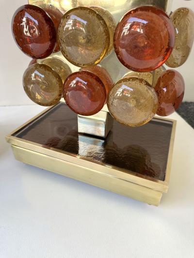 Contemporary Pair of Brass and Murano Glass Macaroons Lamps Italy