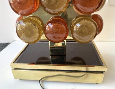 Contemporary Pair of Brass and Murano Glass Macaroons Lamps Italy