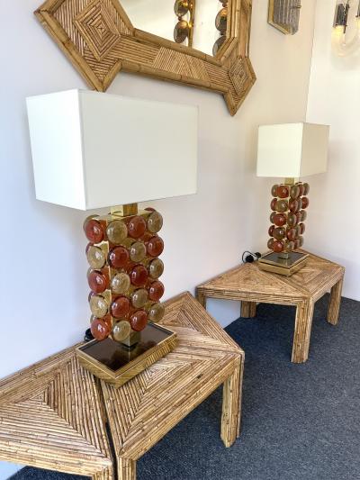 Contemporary Pair of Brass and Murano Glass Macaroons Lamps Italy