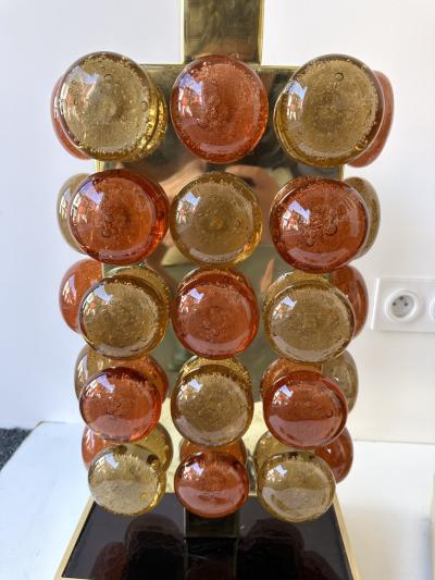 Contemporary Pair of Brass and Murano Glass Macaroons Lamps Italy