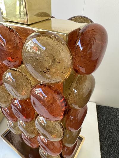 Contemporary Pair of Brass and Murano Glass Macaroons Lamps Italy