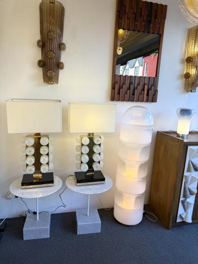 Contemporary Pair of Brass and Murano Glass Macaroons Lamps Italy