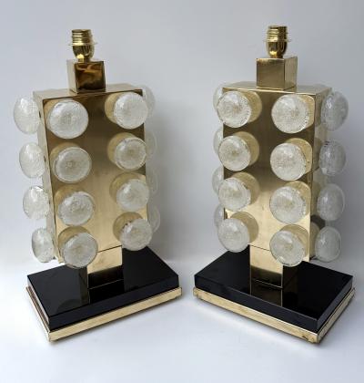 Contemporary Pair of Brass and Murano Glass Macaroons Lamps Italy
