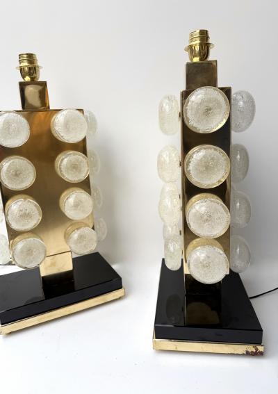 Contemporary Pair of Brass and Murano Glass Macaroons Lamps Italy