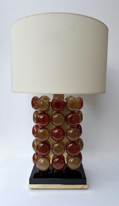 Contemporary Pair of Brass and Murano Glass Macaroons Lamps Italy