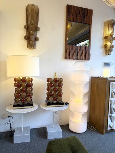 Contemporary Pair of Brass and Murano Glass Macaroons Lamps Italy
