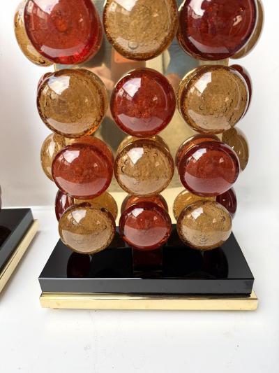 Contemporary Pair of Brass and Murano Glass Macaroons Lamps Italy