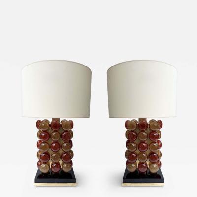 Contemporary Pair of Brass and Murano Glass Macaroons Lamps Italy