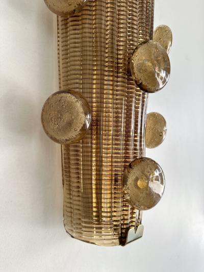Contemporary Pair of Brass and Murano Glass Macaroons Sconces Italy