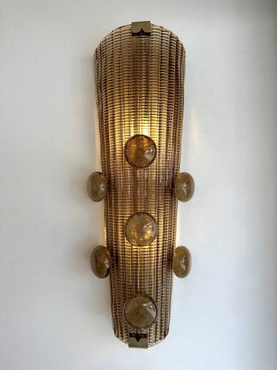 Contemporary Pair of Brass and Murano Glass Macaroons Sconces Italy