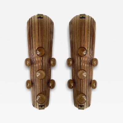 Contemporary Pair of Brass and Murano Glass Macaroons Sconces Italy