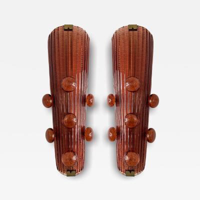 Contemporary Pair of Brass and Murano Glass Macaroons Sconces Italy