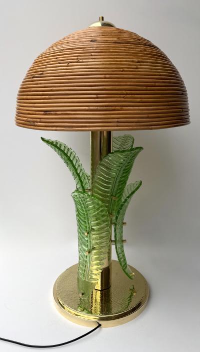 Contemporary Pair of Brass and Murano Glass Palm Tree Lamps Italy