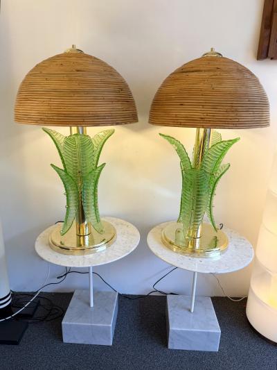 Contemporary Pair of Brass and Murano Glass Palm Tree Lamps Italy