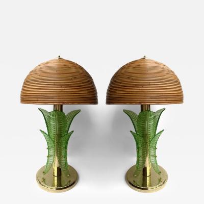 Contemporary Pair of Brass and Murano Glass Palm Tree Lamps Italy