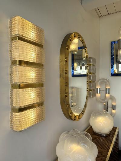 Contemporary Pair of Brass and Murano Glass Sconces Italy