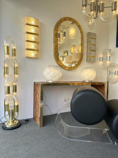 Contemporary Pair of Brass and Murano Glass Sconces Italy