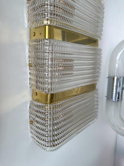 Contemporary Pair of Brass and Murano Glass Sconces Italy