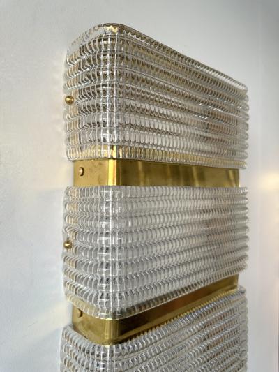 Contemporary Pair of Brass and Murano Glass Sconces Italy