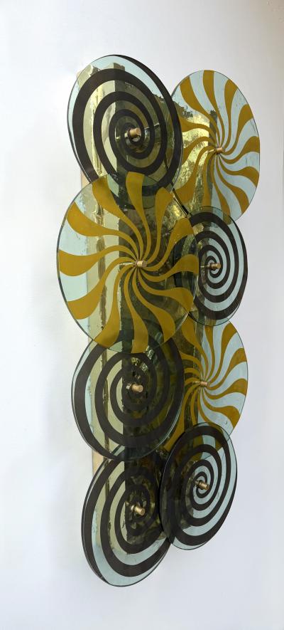 Contemporary Pair of Brass and Murano Glass Spiral Sconces Italy