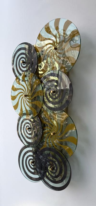 Contemporary Pair of Brass and Murano Glass Spiral Sconces Italy