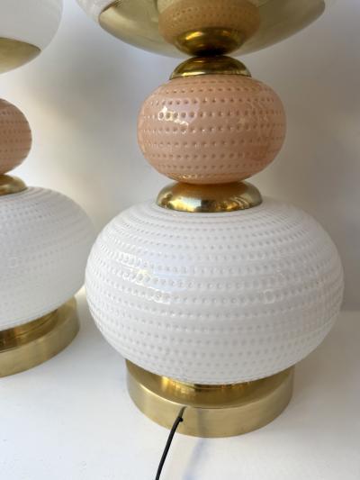 Contemporary Pair of Brass and Murano Glass Textured Bulb Lamps Italy