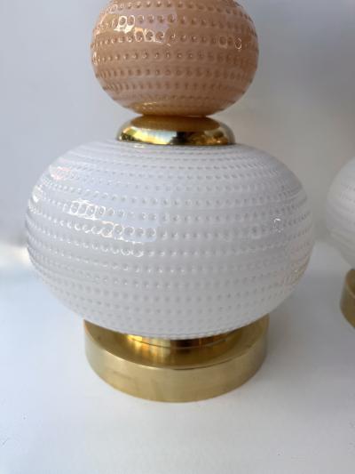 Contemporary Pair of Brass and Murano Glass Textured Bulb Lamps Italy
