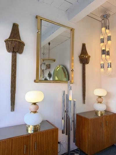 Contemporary Pair of Brass and Murano Glass Textured Bulb Lamps Italy