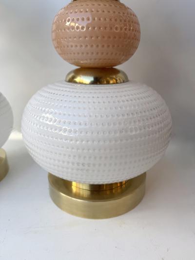 Contemporary Pair of Brass and Murano Glass Textured Bulb Lamps Italy
