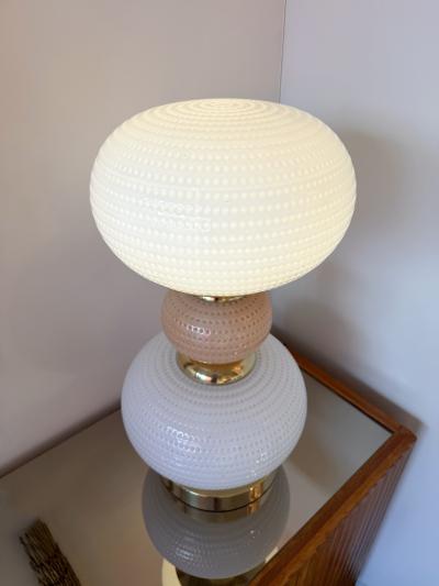 Contemporary Pair of Brass and Murano Glass Textured Bulb Lamps Italy