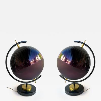 Contemporary Pair of Brass and Murano Glass World Map Style Lamps Italy