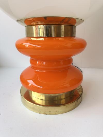 Contemporary Pair of Brass and Orange Murano Glass Bulbs Lamps Italy