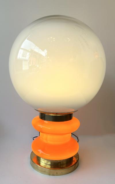 Contemporary Pair of Brass and Orange Murano Glass Bulbs Lamps Italy