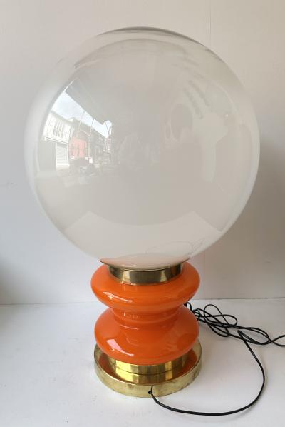 Contemporary Pair of Brass and Orange Murano Glass Bulbs Lamps Italy