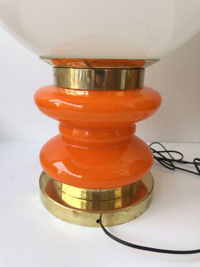 Contemporary Pair of Brass and Orange Murano Glass Bulbs Lamps Italy