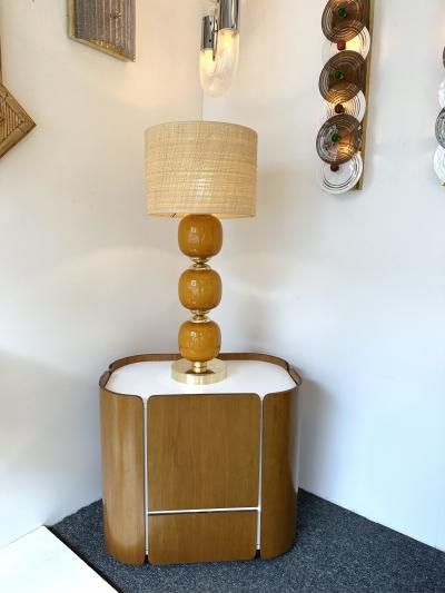 Contemporary Pair of Brass and Orange Murano Glass Bulbs Lamps Italy