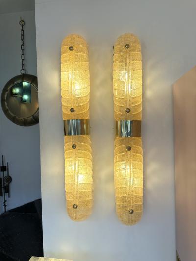 Contemporary Pair of Brass and Palm Murano Glass Sconces Italy