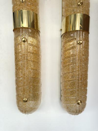 Contemporary Pair of Brass and Palm Murano Glass Sconces Italy
