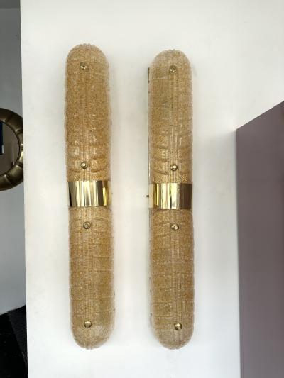 Contemporary Pair of Brass and Palm Murano Glass Sconces Italy