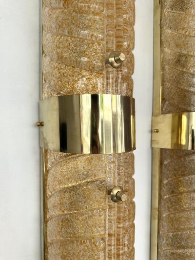 Contemporary Pair of Brass and Palm Murano Glass Sconces Italy