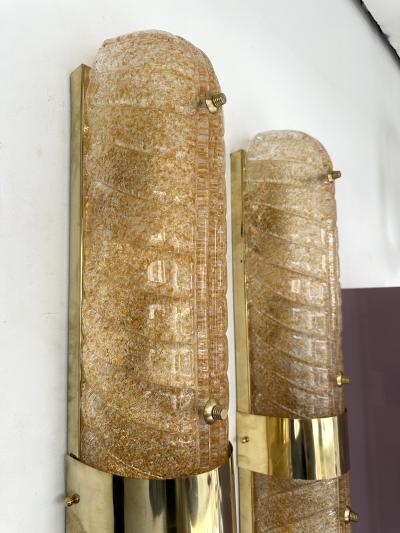 Contemporary Pair of Brass and Palm Murano Glass Sconces Italy