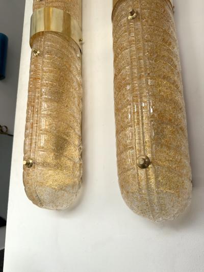 Contemporary Pair of Brass and Palm Murano Glass Sconces Italy