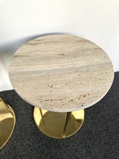 Contemporary Pair of Brass and Travertine Side Tables Italy