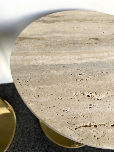 Contemporary Pair of Brass and Travertine Side Tables Italy